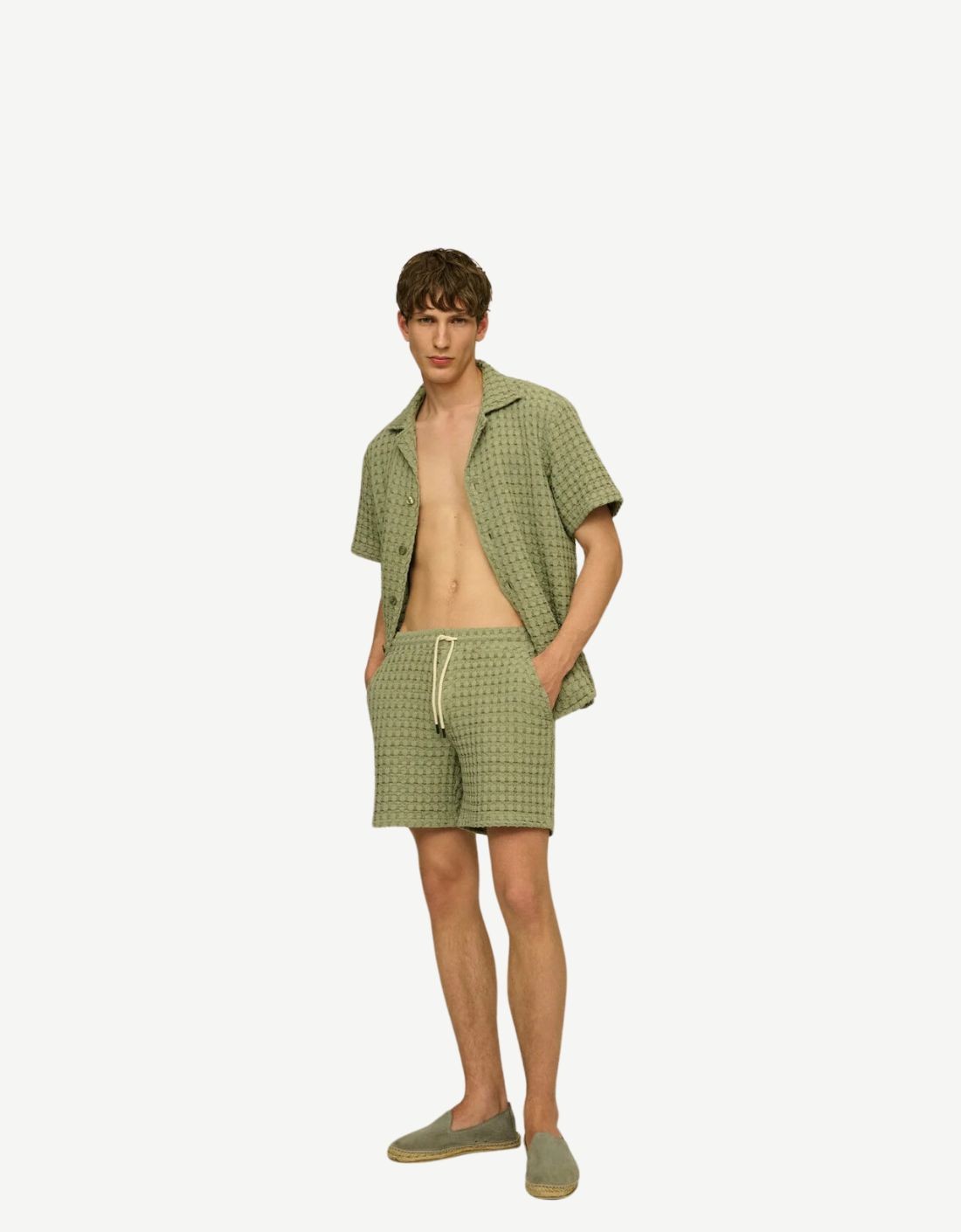 Green Waffle Bermuda Shorts