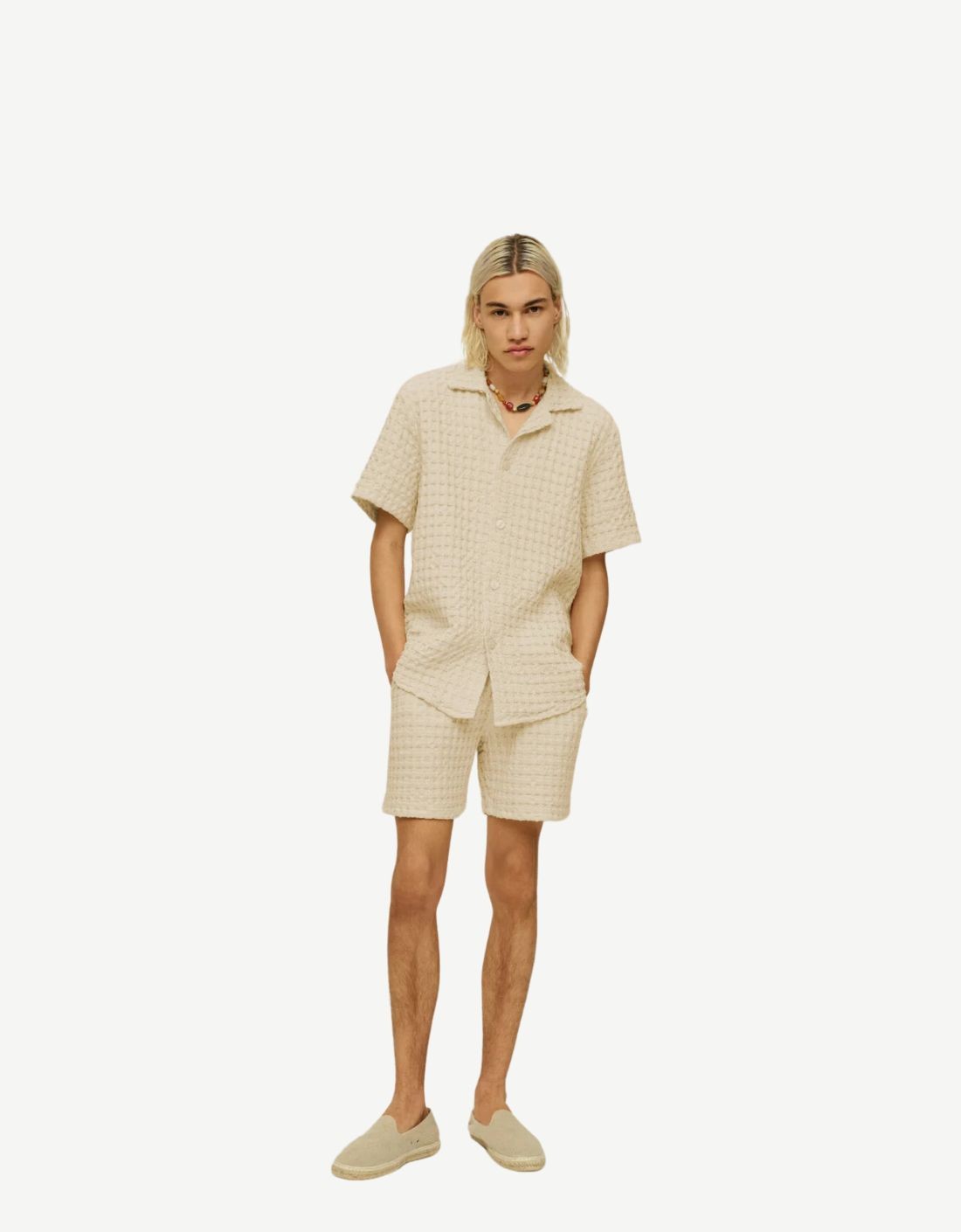 Beige Waffle Bermuda Shorts