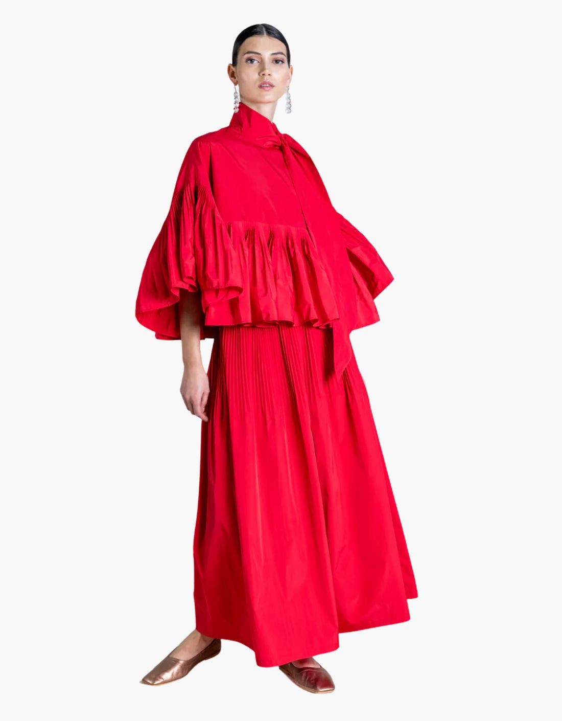 Hip-pleated taffeta trousers