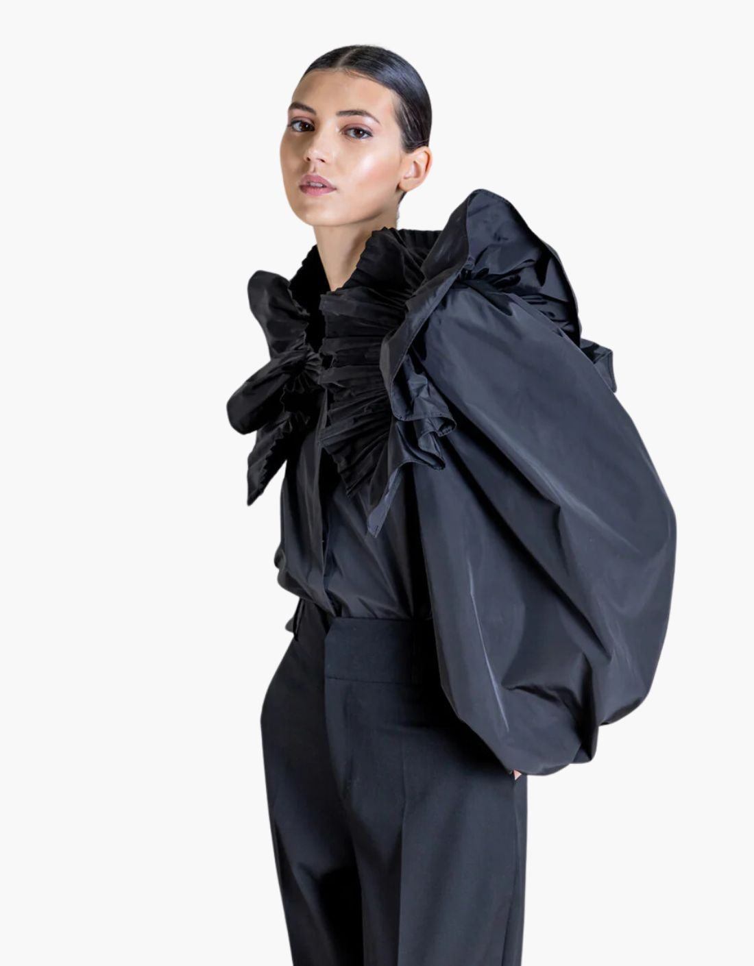 Camisa taffeta ruffle y mangas baloon