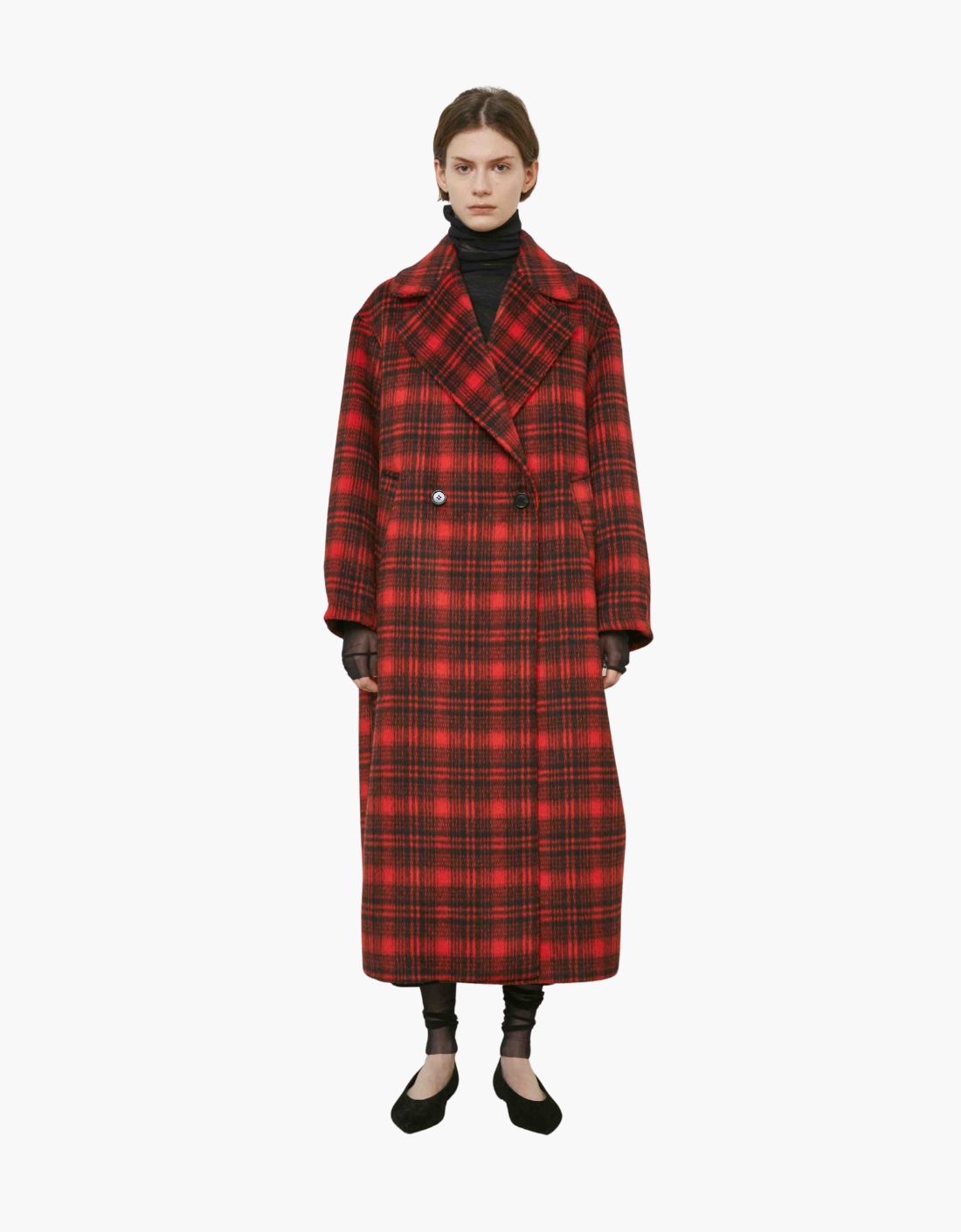 "Check red" tartan coat