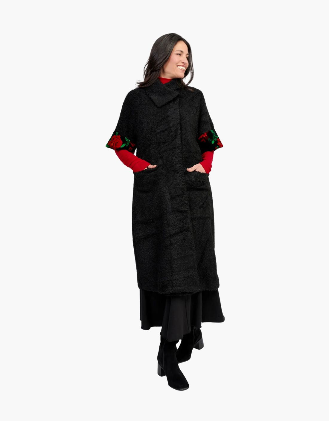 Abrigo en bouclé detalles terciopelo "Duster Roses"