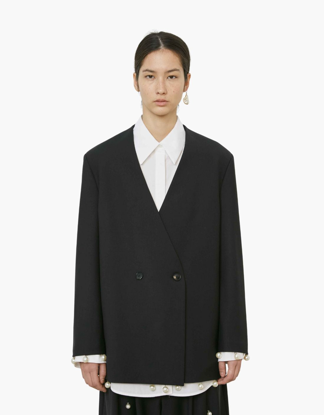 "Isotta" V-neck blazer with pearls