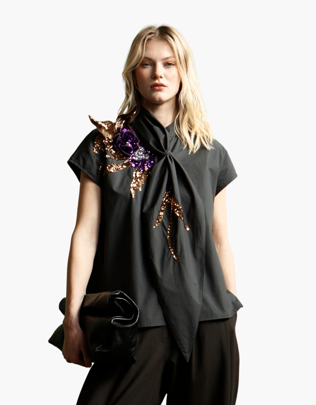 Top algodón popelín "Caviar - Flor de lis"