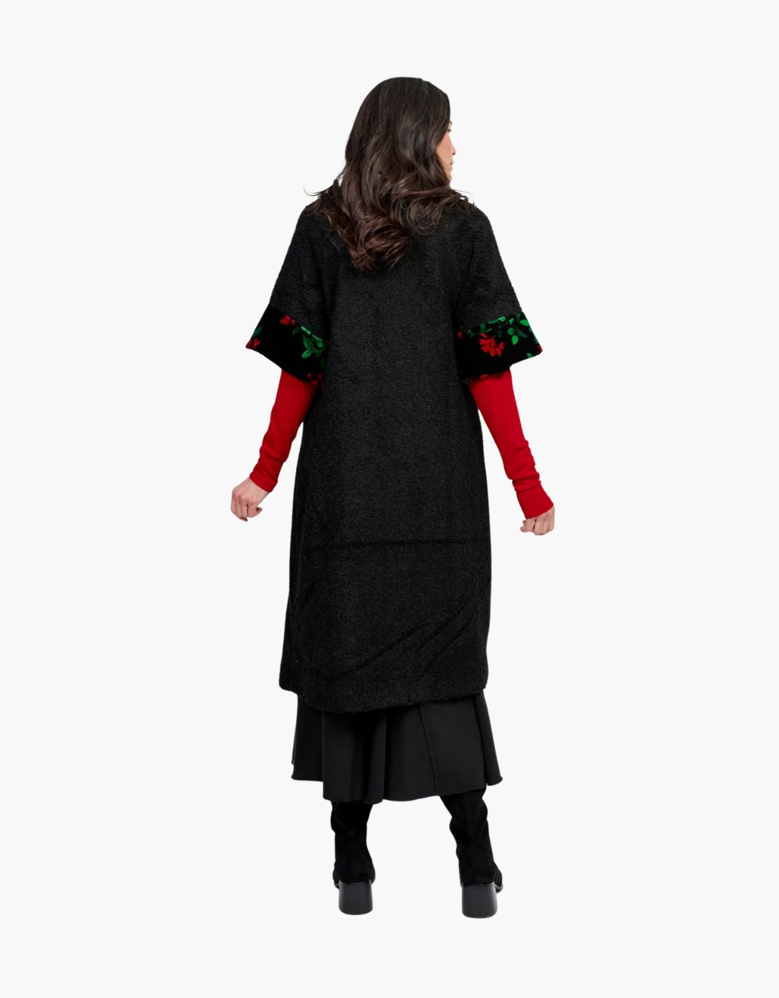 Abrigo en bouclé detalles terciopelo "Duster Roses"