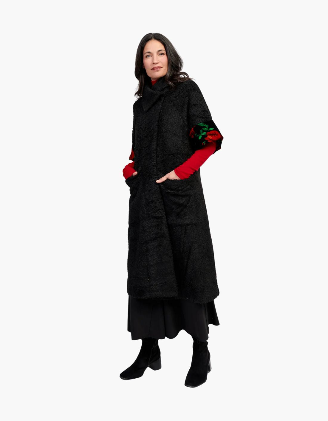 Abrigo en bouclé detalles terciopelo "Duster Roses"