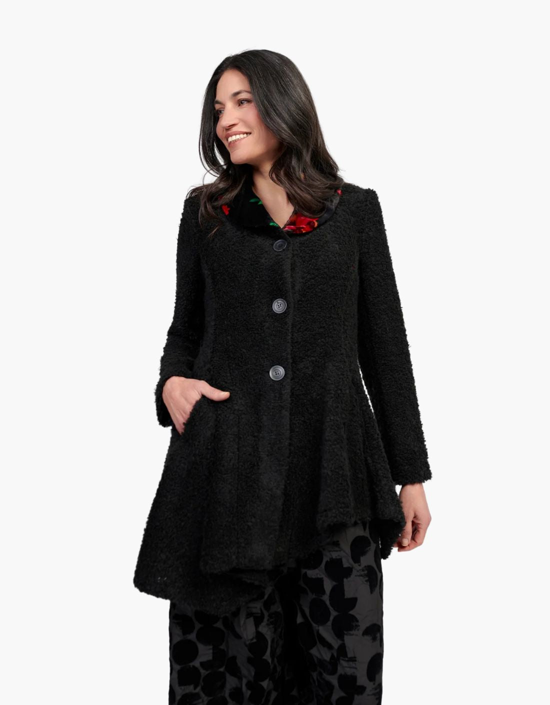 Chaqueta bouclé cuello terciopelo "Roses"