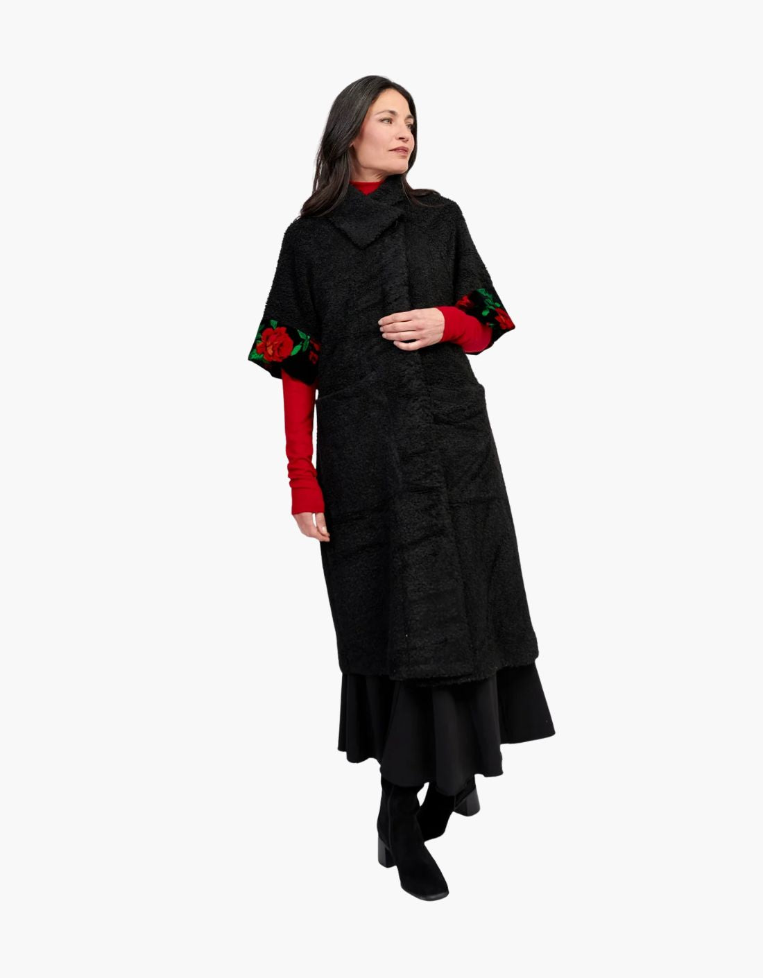 Abrigo en bouclé detalles terciopelo "Duster Roses"