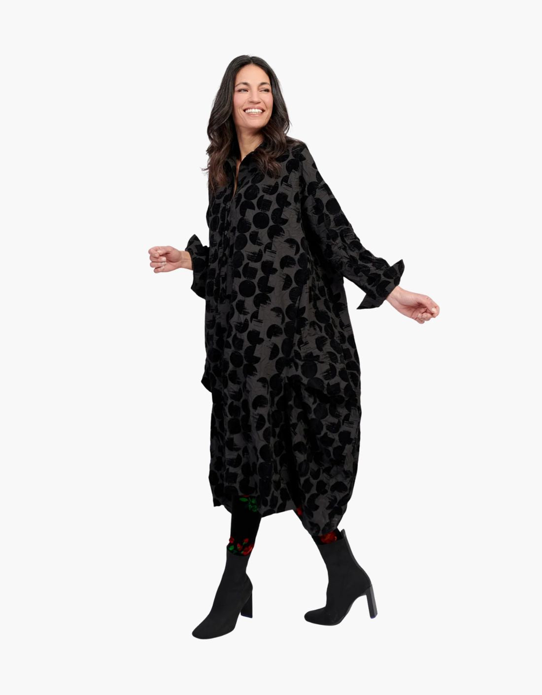 Vestido camisero en tafetán arrugado "Crescent"