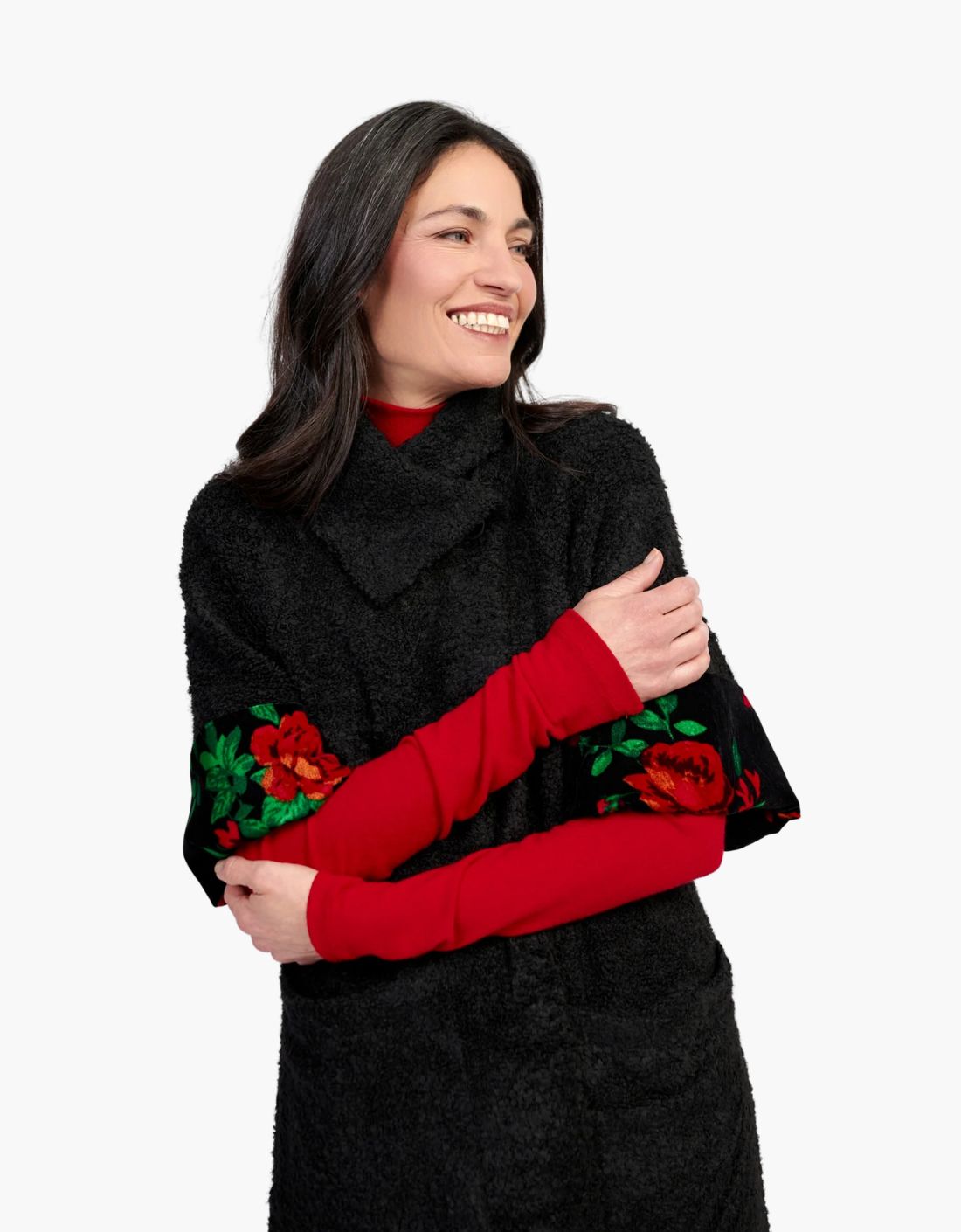 Abrigo en bouclé detalles terciopelo "Duster Roses"