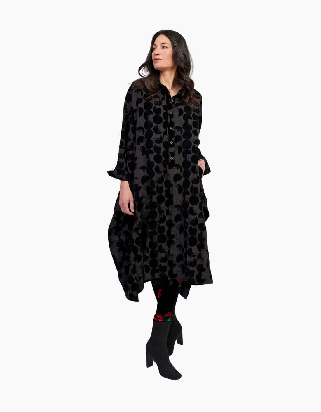 Vestido camisero en tafetán arrugado "Crescent"