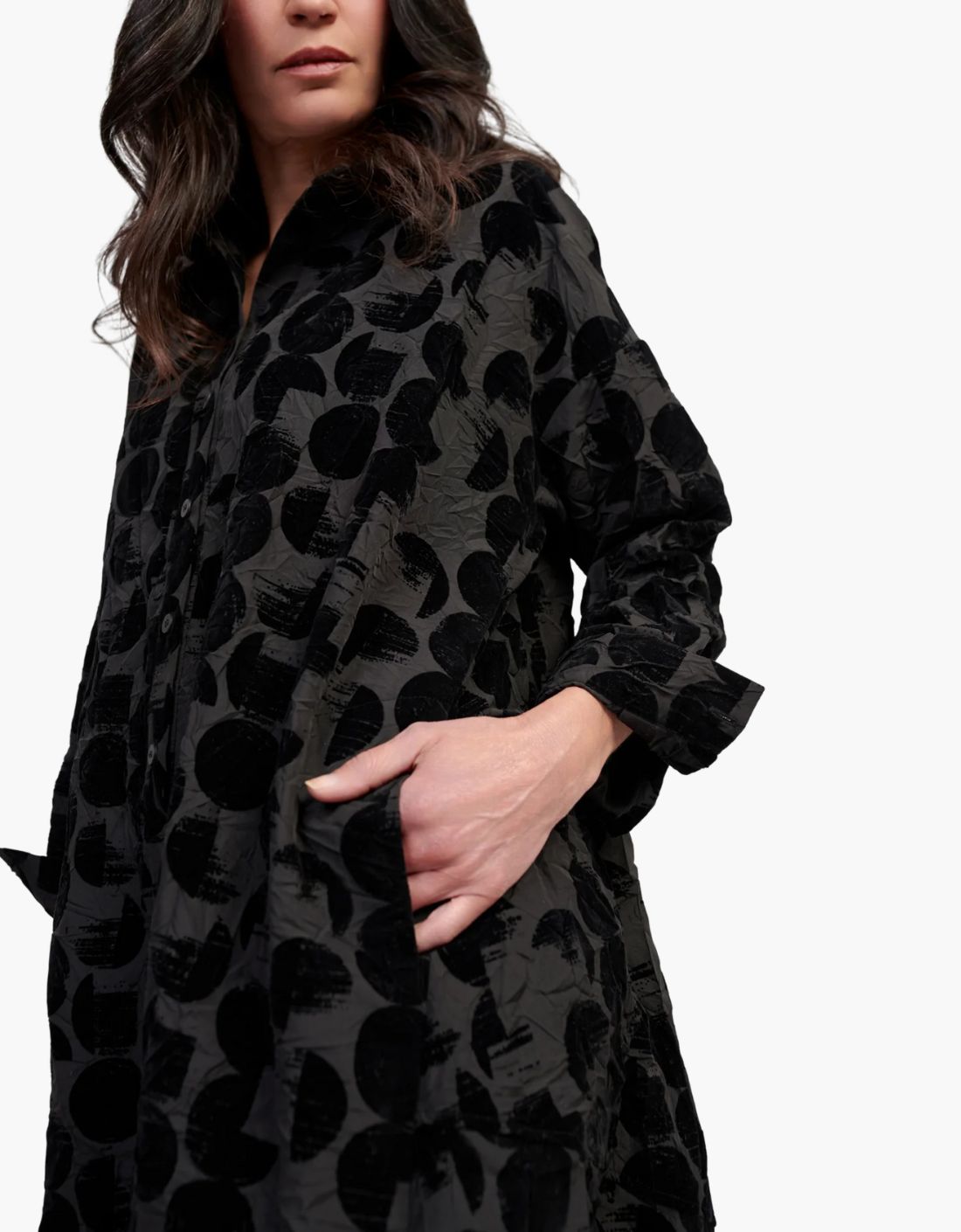 Vestido camisero en tafetán arrugado "Crescent"