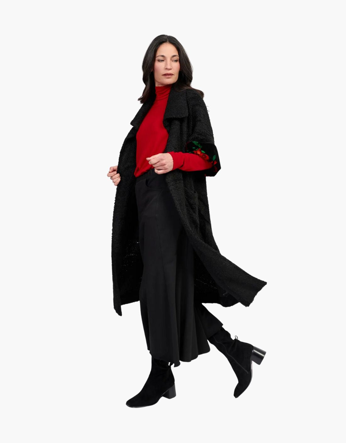 Abrigo en bouclé detalles terciopelo "Duster Roses"